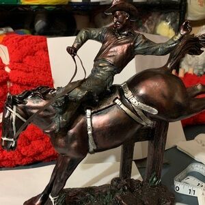 Vintage “Cowboy Breaking Wild Horse”Rodeo Sculpture